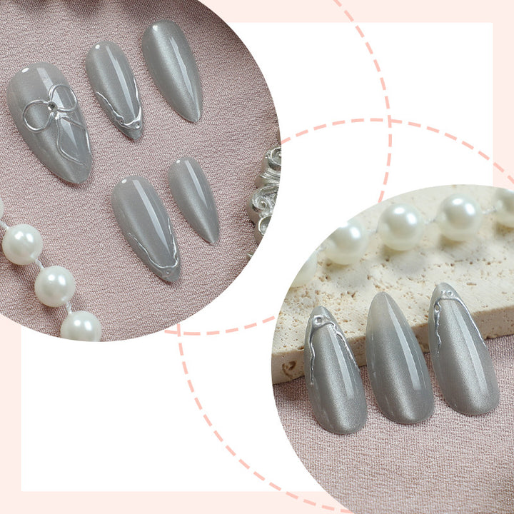 Stylish Press-On Nail Set with Elegant Silver Accents Stornfield