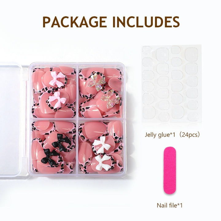 Acrylic nail set with colorful bows and leopard patterns Stornfield