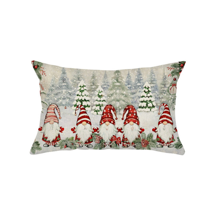 Festive Cotton-Linen Christmas Decorative Rectangular Pillow Cover with Santa Illustration and Hidden Zipper