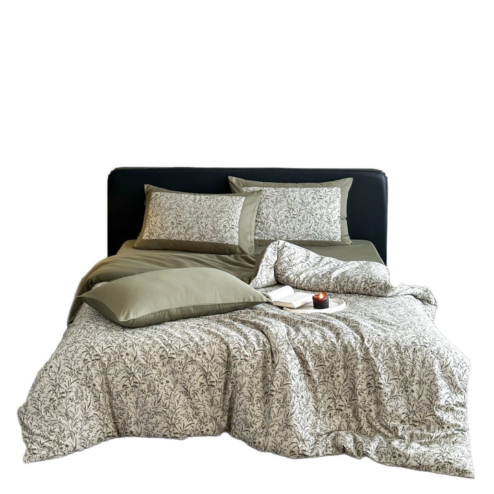 Luxury Botanical Print Cotton Sateen Duvet Cover Set