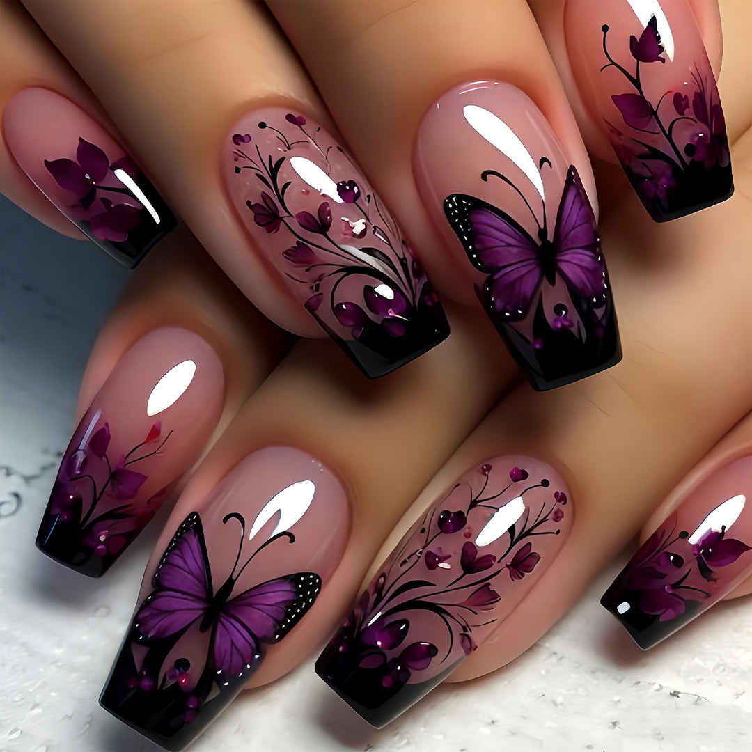 Elegant Butterfly Floral Nail Art Tips Stornfield