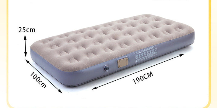 electric inflatable single air mattress with integrated auto pump, flocked tufted sleeping surface and raised edge support Stornfield