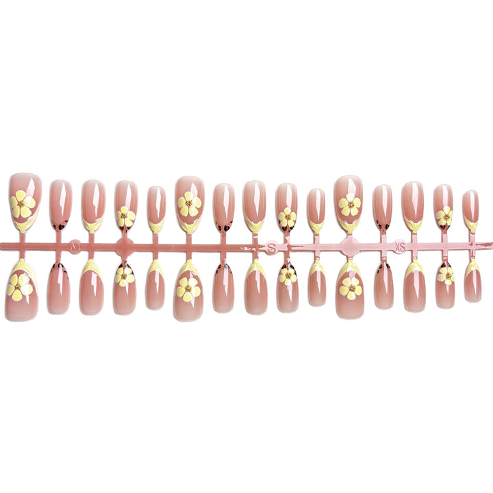 Artistic Press-On Nail Set with Floral Embellishments