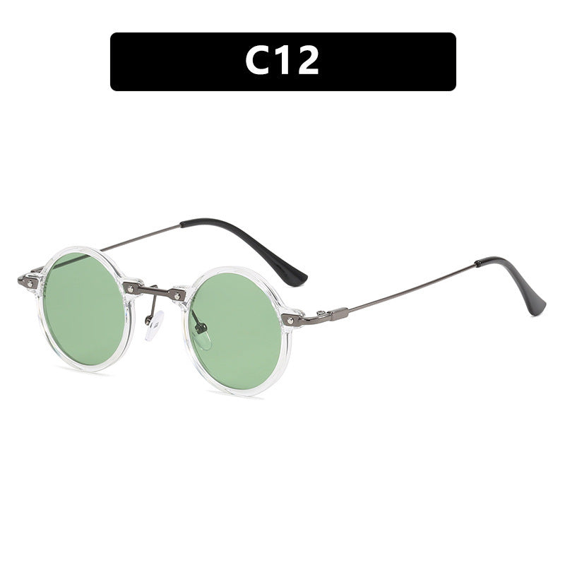 Women's round sunglasses with stylish metal frame and large blue lenses Stornfield
