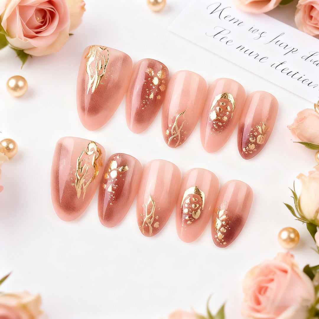Elegant Gold-Accented Press-On Nail Art Set Stornfield