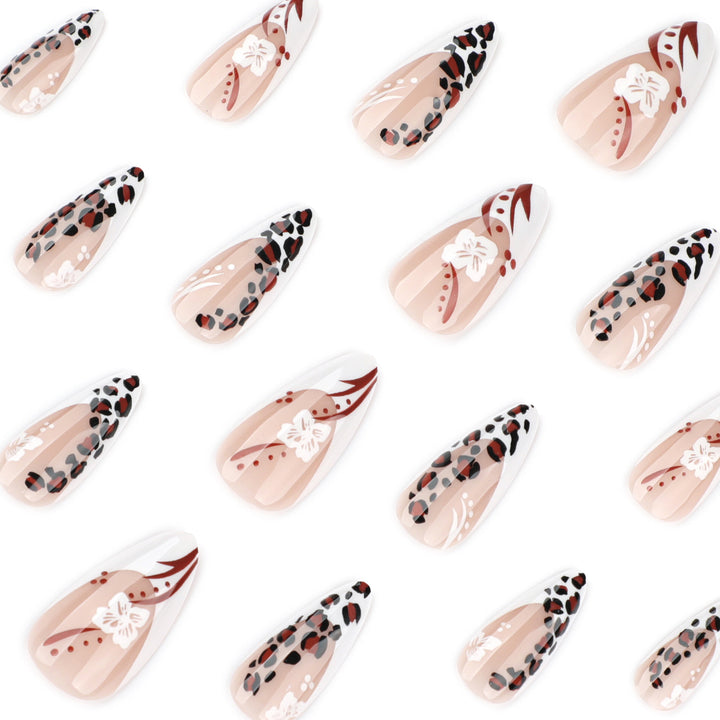 Artistic Stiletto Nails with Flower and Leopard Pattern Stornfield
