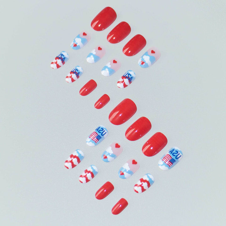 Patriotic Cloud-Themed Nail Art Set