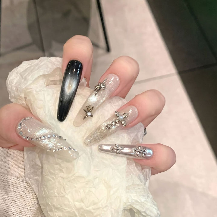 Decorative Stiletto Press-On Nail Set with Starry Accents Stornfield