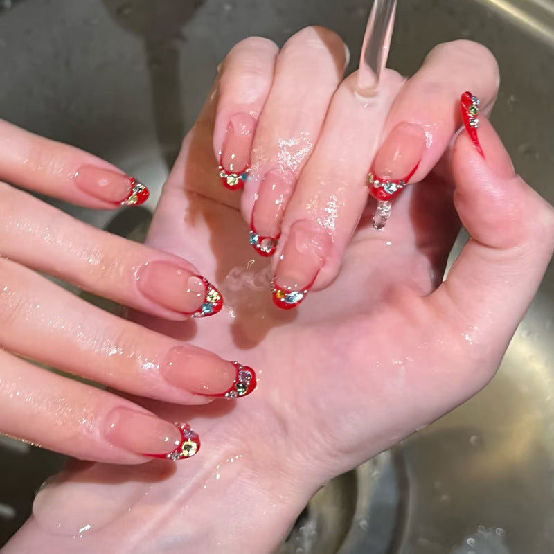 Elegant Decorative Press-On Nail Set with Gemstone Accents Stornfield