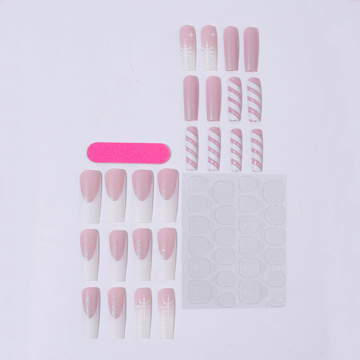 Creative Nail Art Set with Festive Candy Cane Design and Glittering Accents Stornfield