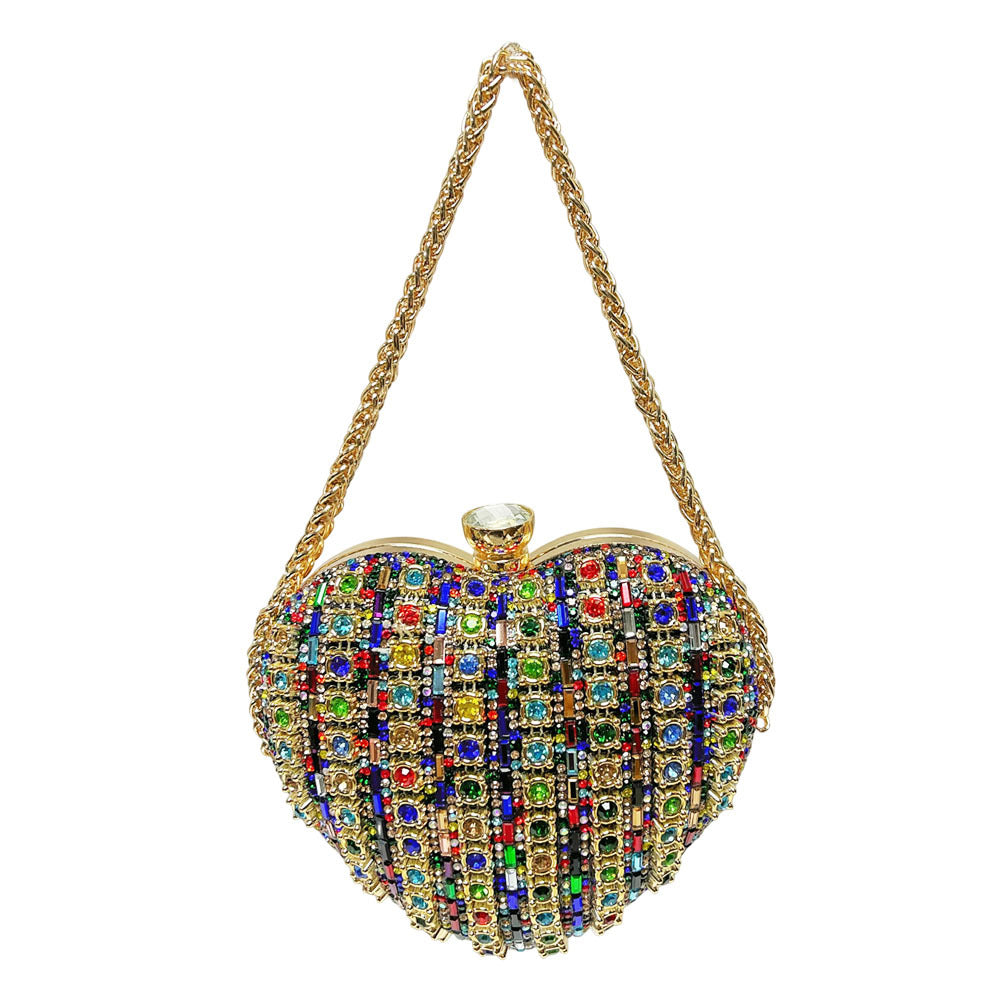 Rhinestone-Studded Heart Clutch