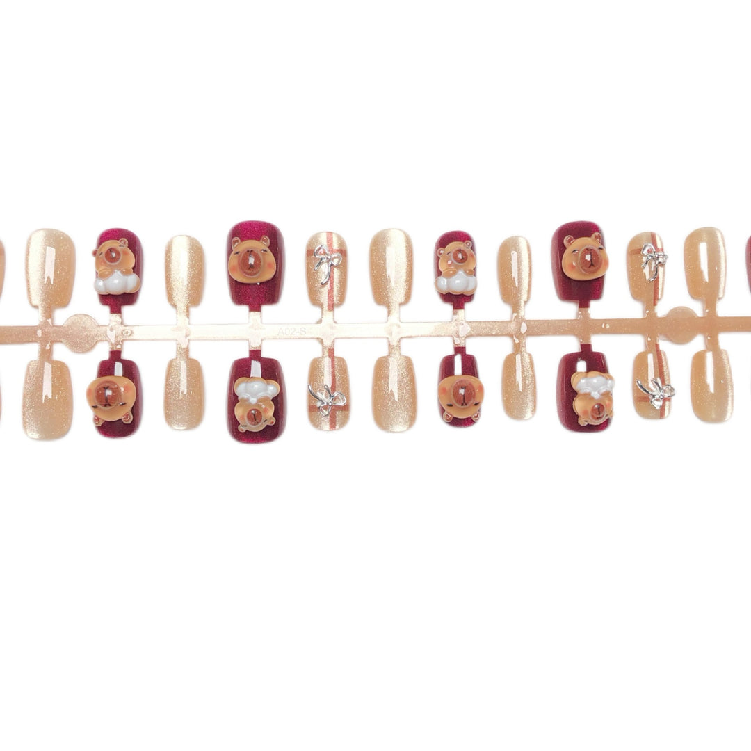 Artistic Bear-Themed Press-On Nails