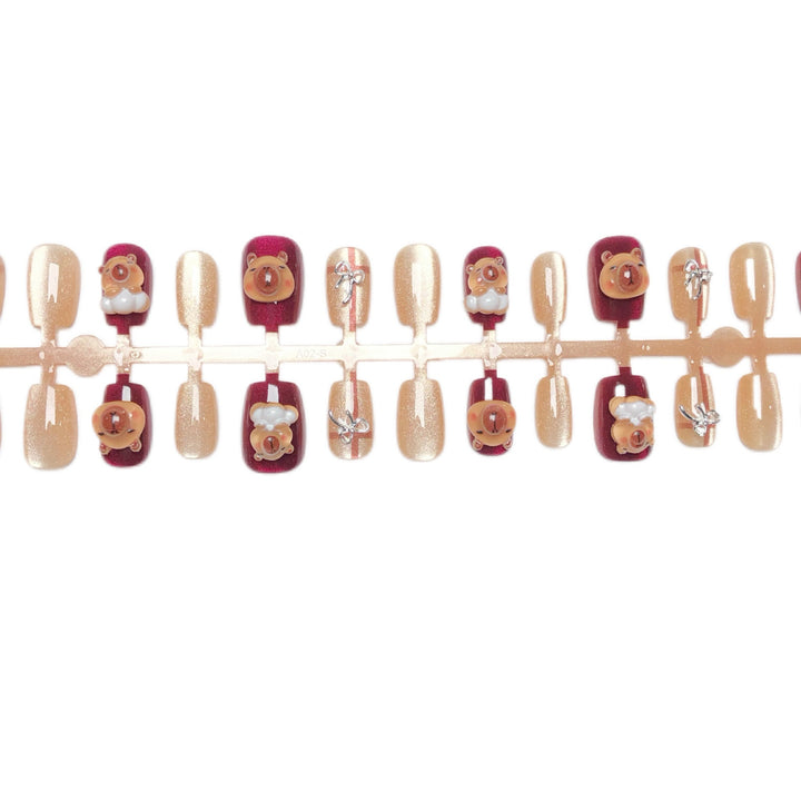 Artistic Bear-Themed Press-On Nails