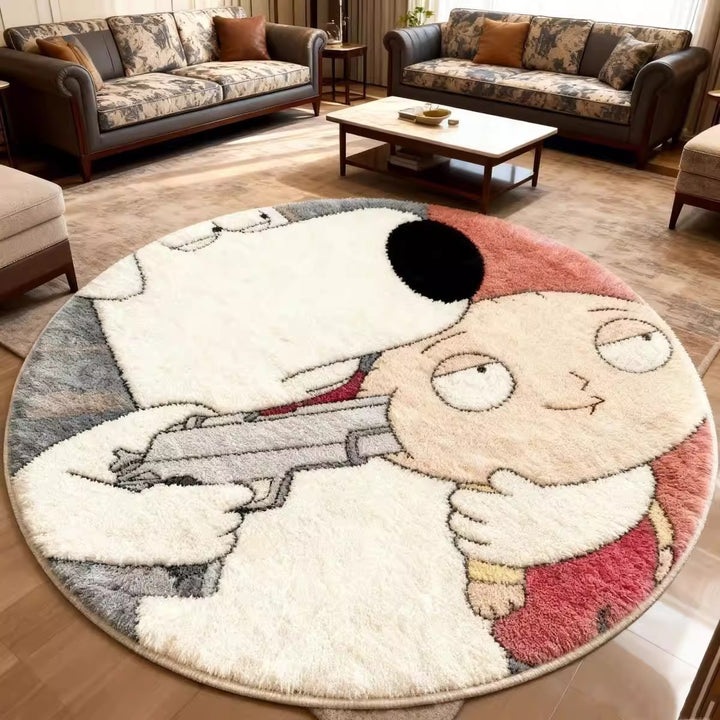 Cartoon-Themed Round Bath Mat for Bathroom