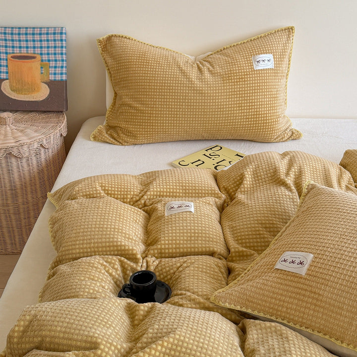 Plush Quilted Reversible Waffle-Texture Comforter Set with Pillow Shams