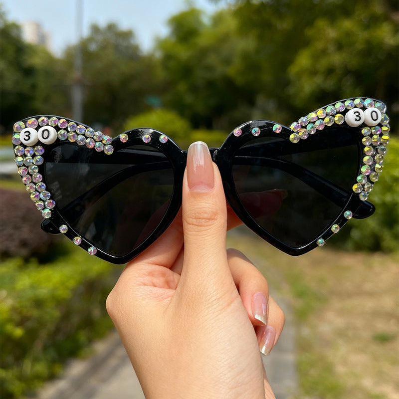 Heart-Shaped Rhinestone-Embellished Sunglasses Stornfield