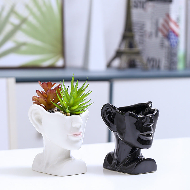 Artistic Head-Shaped Ceramic Succulent Planter Stornfeild