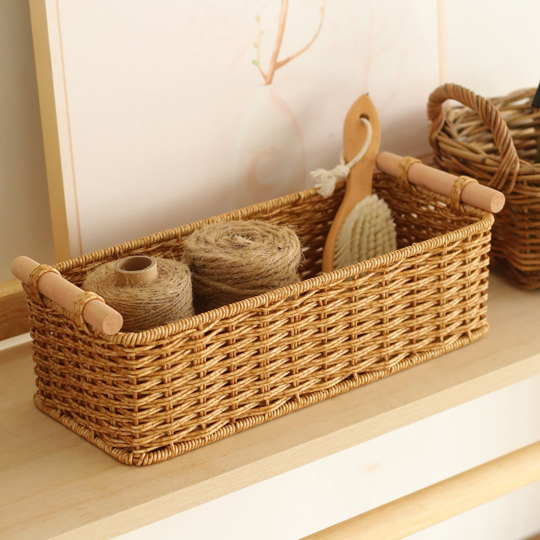 Rectangular Woven Storage Basket with Wooden Handles Stornfield