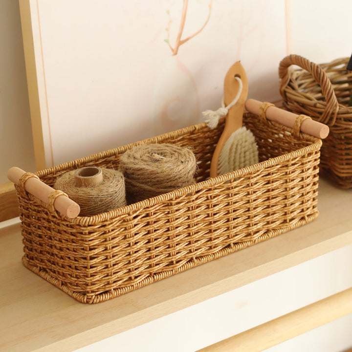 Rectangular Woven Storage Basket with Wooden Handles Stornfield