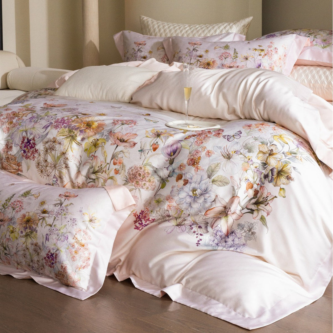 Floral Watercolor Cotton-Sateen Duvet Cover Set with Piped Edge & Pillow Shams