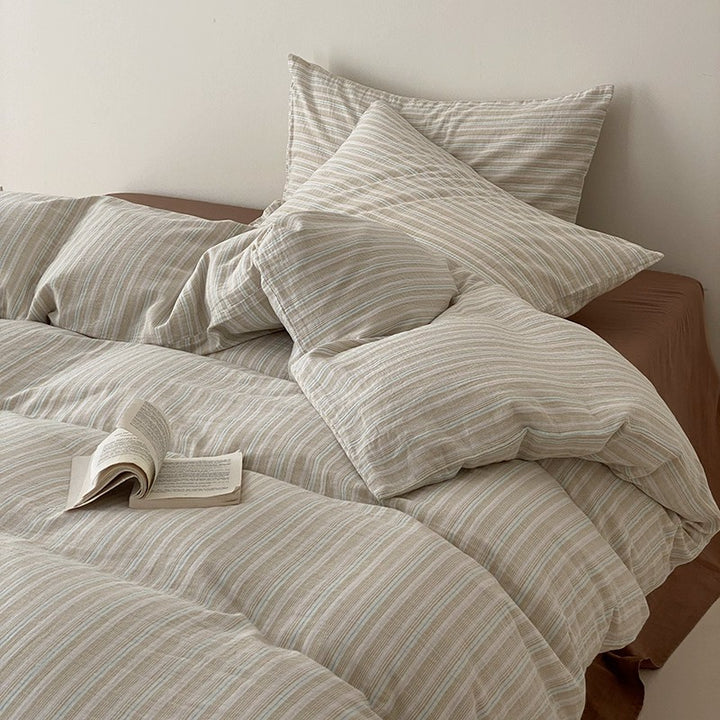 Striped Washed Linen-Cotton Duvet Cover Set with Reversible Bedskirt and Pillow Shams