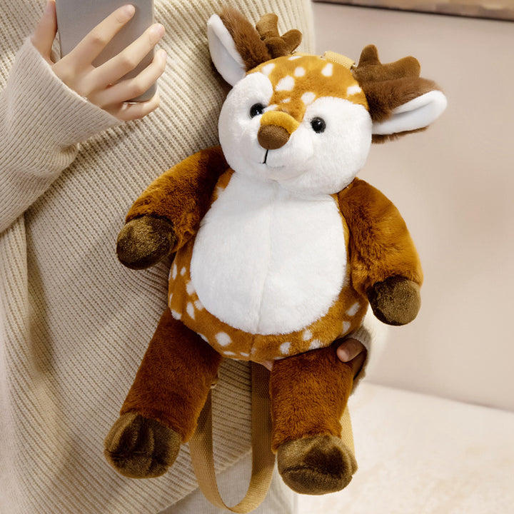 Plush Deer-Shaped Backpack with Adjustable Straps and Zippered Compartment Stornfield