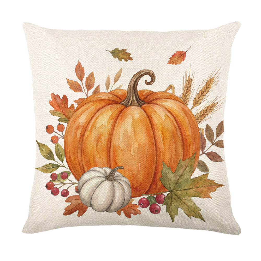 Decorative Autumn Basket Pumpkin Sunflower Square Pillow Cover with Hidden Zipper