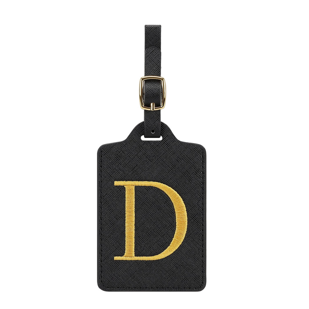 embroidered initial monogram leather luggage tag with adjustable buckle strap Stornfield