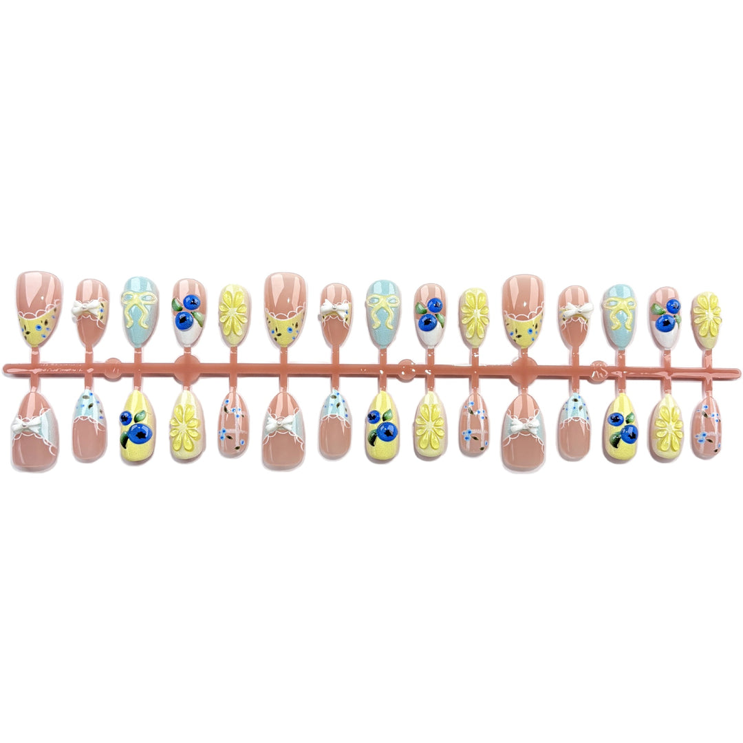 Decorative Press-On Nail Art Set with Floral and Bow Accents