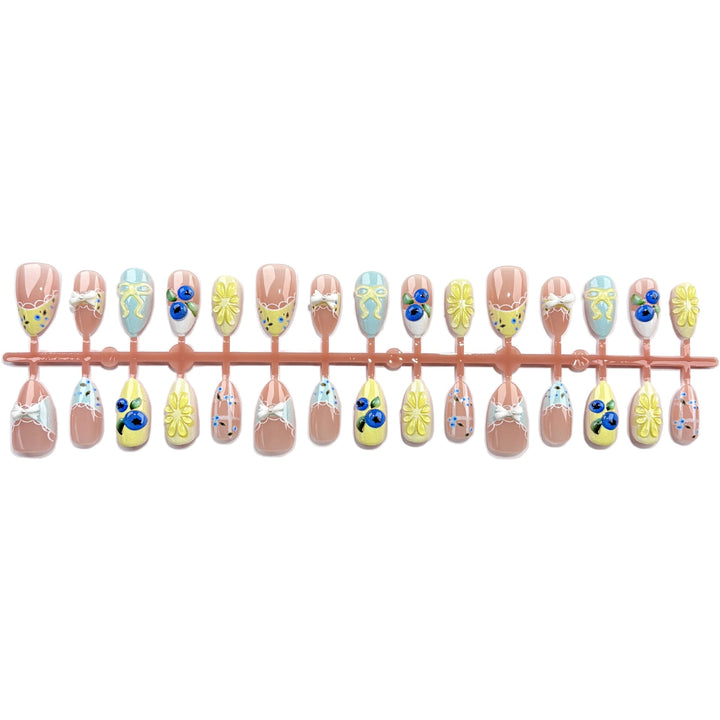 Decorative Press-On Nail Art Set with Floral and Bow Accents