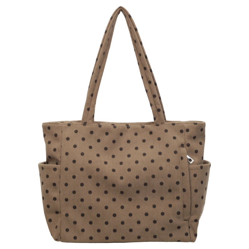 Spacious Polka Dot Canvas Tote Bag