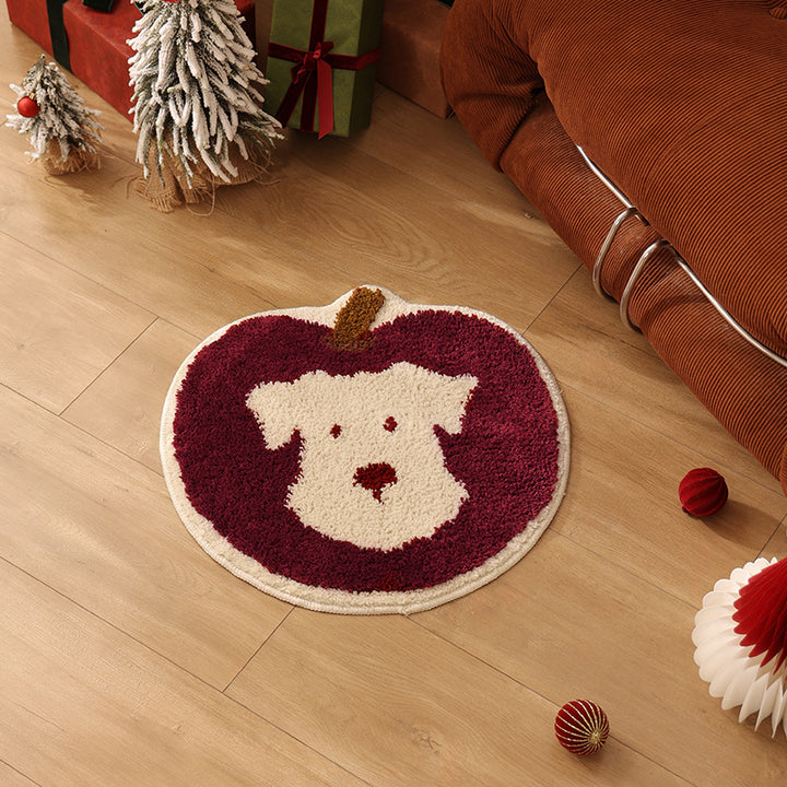 Apple-shaped tufted doormat carpet with dog motif and non-slip backing Stornfield