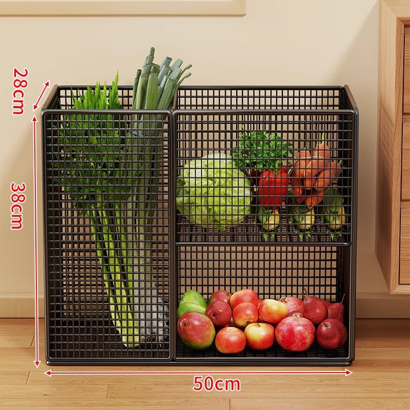 Vertical Mesh Countertop Produce and Pantry Organizer with Two-Tier Shelf and Tall Herb Compartment