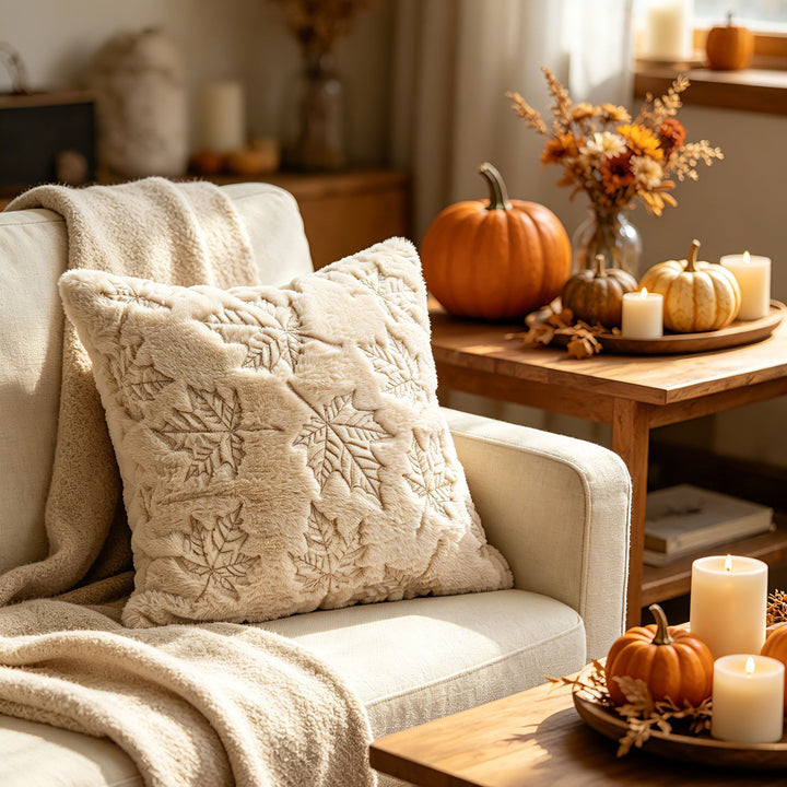 Autumn Plush Decorative Throw Pillow with Embossed Pumpkin Texture
