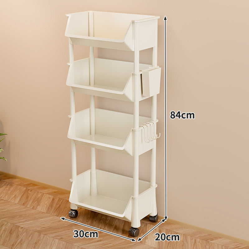Slim Vertical Multi-Tier Rolling Storage Cart with Tilted Open Bins and Swivel Casters