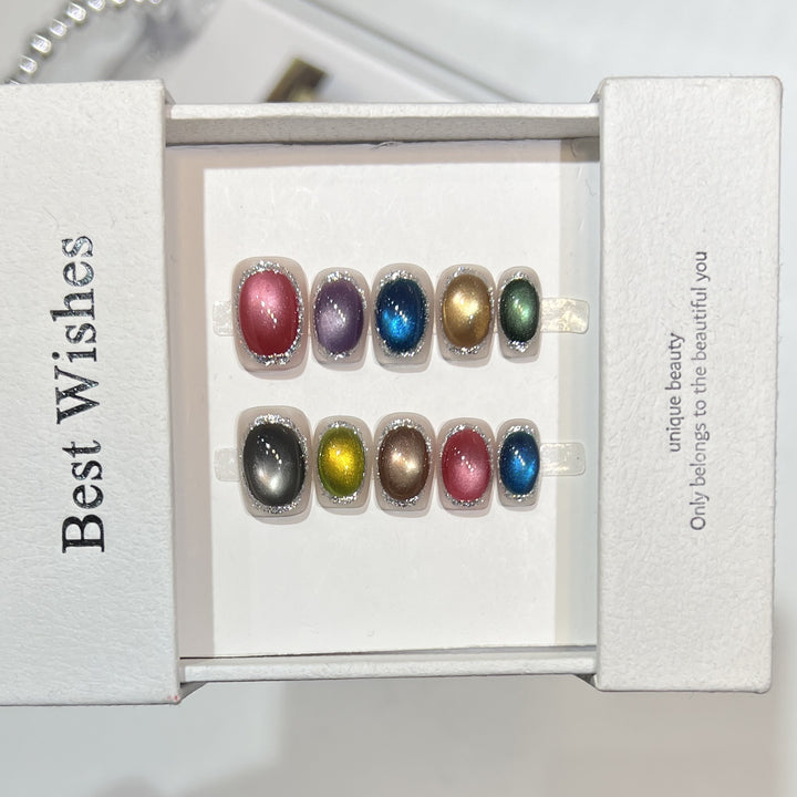 Colorful Metallic Press-On Nail Set with Glittering Accents Stornfield