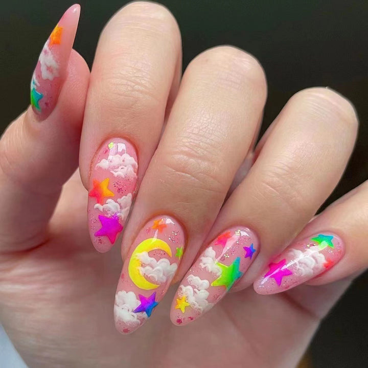 Vibrant Celestial Themed Press-On Nails Stornfield