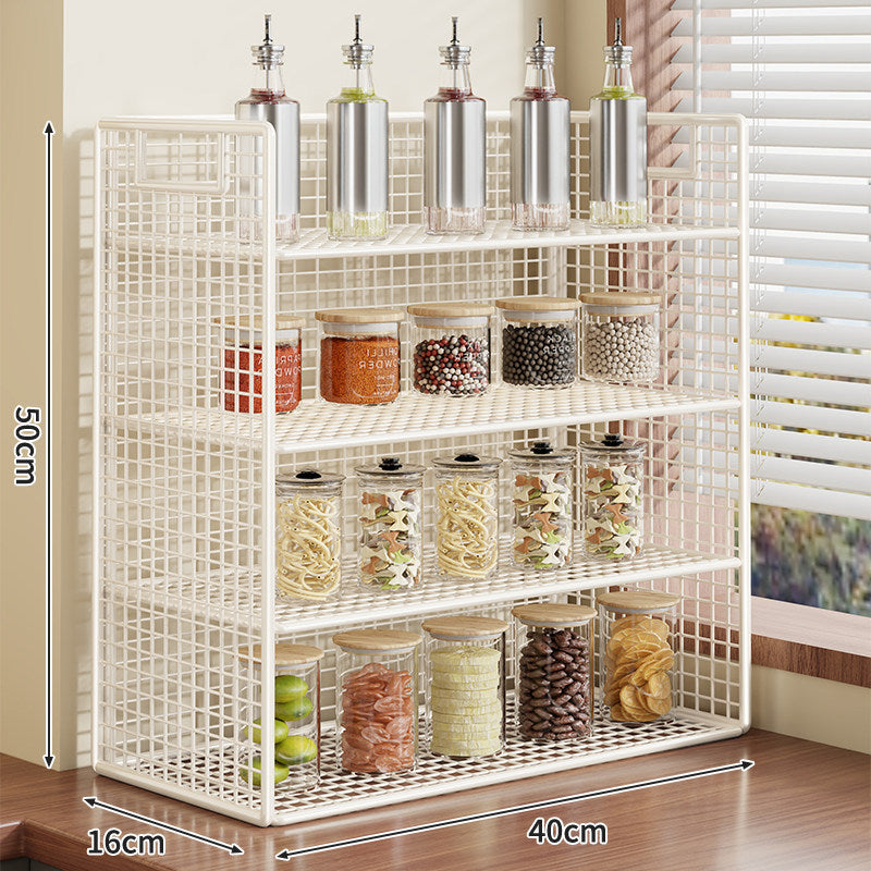 Compact Two-Tier Metal Grid Countertop Spice and Pantry Jar Organizer