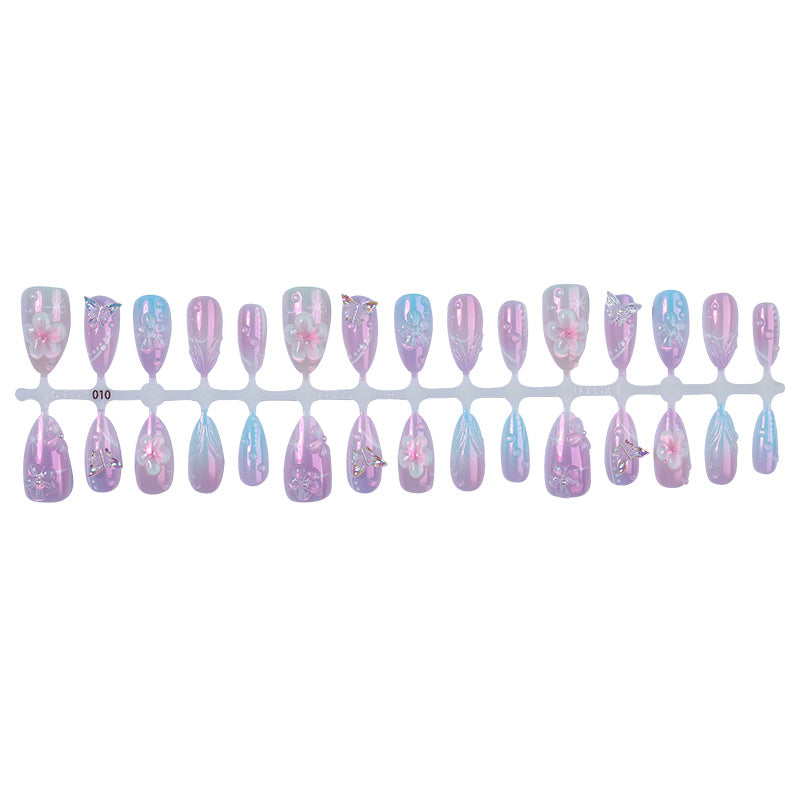 Artistic Press-On Nail Set with Floral Accents Stornfield
