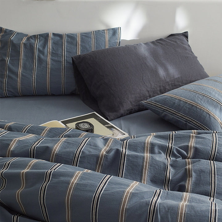 Striped Cotton Duvet Cover Set with Matching Pillow Shams