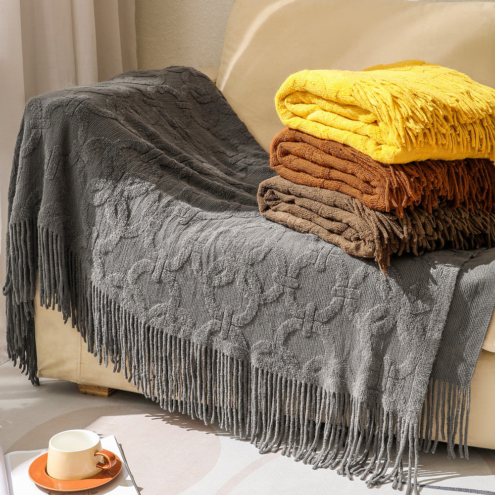Cozy Textured Fringe Throw Blanket