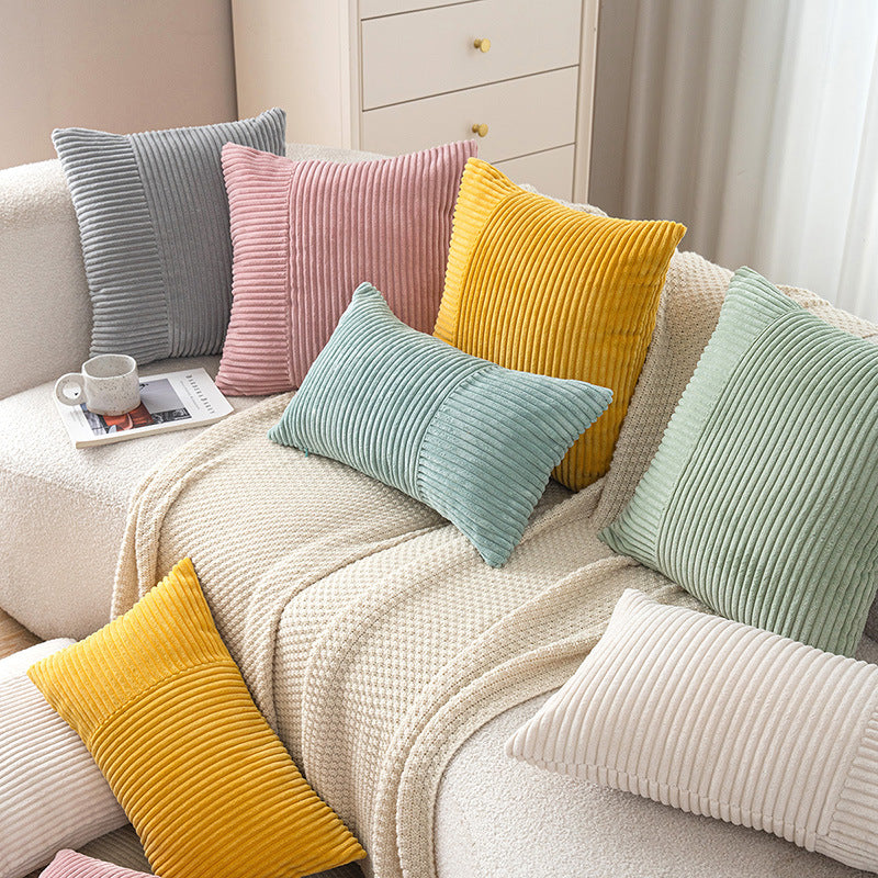 Corduroy Ribbed Square Accent Pillow Cover with Mixed-Rib Panel