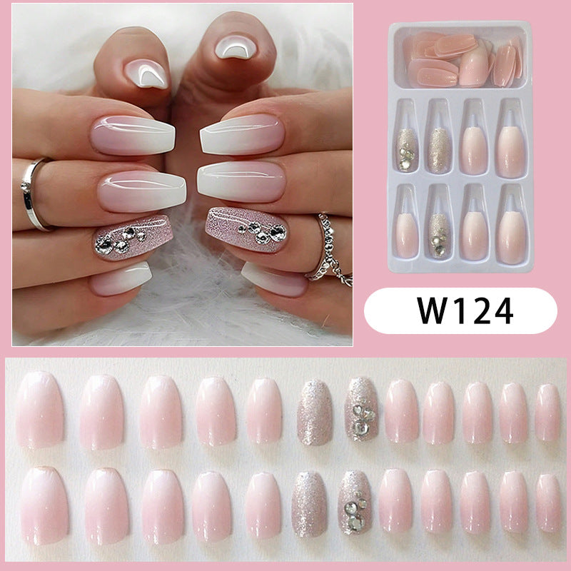 Elegant Press-On Nail Art Set with Rhinestone Accents