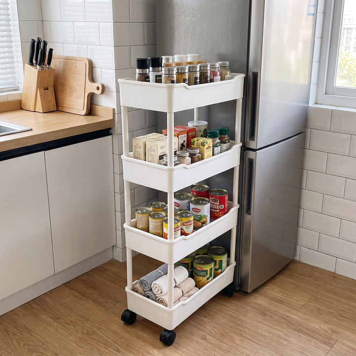 Narrow Four-Tier Rolling Kitchen Storage Cart Organizer with Deep Removable Trays