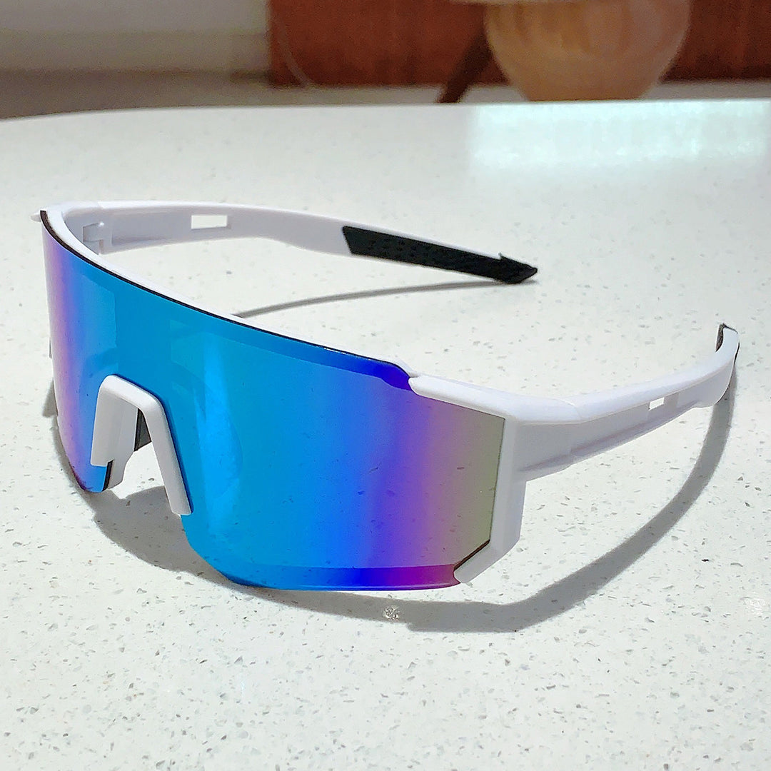 Unisex nan sporty shield sunglasses with continuous mirror lens and adjustable nose bridge Stornfield
