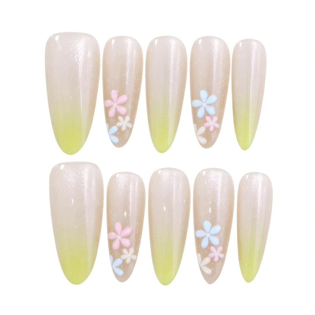 Elegant Ombre Press-On Nail Set with Floral Accents Stornfield