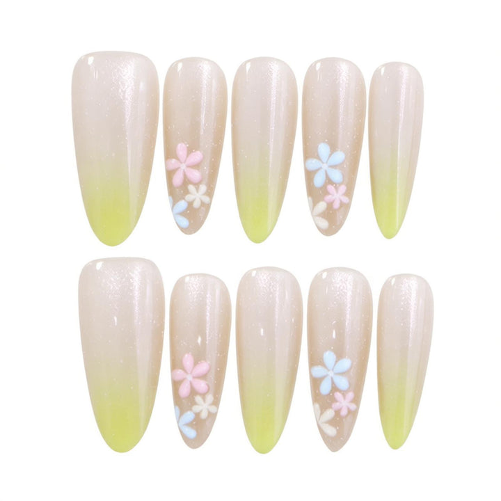 Elegant Ombre Press-On Nail Set with Floral Accents Stornfield