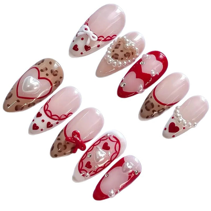 Romantic Heart-Themed Press-On Nail Art Stornfield