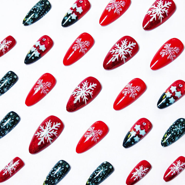 Artificial nails with festive snowflake and star motif Stornfield