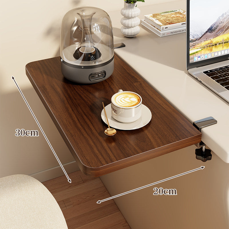 Clamp-On Side Desk Shelf Extender with Woodgrain Laminate Top and Adjustable Locking Clamp